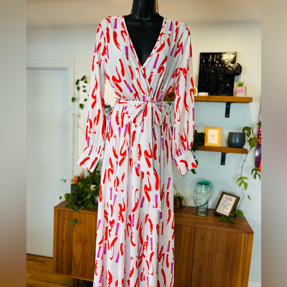 The Moon-Elegant Red and Purple Patterned Maxi Dress